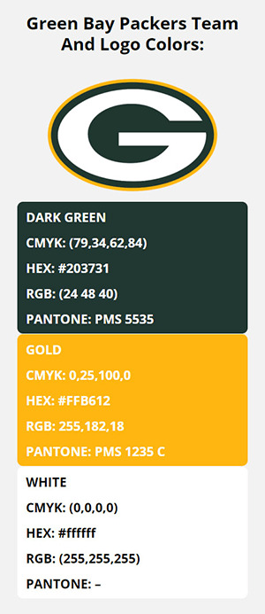 green bay packers color codes