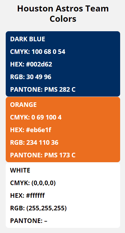 Houston Astros Colors - Hex and RGB Color Codes