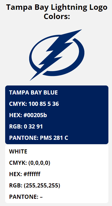 Tampa Bay Lightning Team Colors  HEX, RGB, CMYK, PANTONE COLOR CODES OF  SPORTS TEAMS