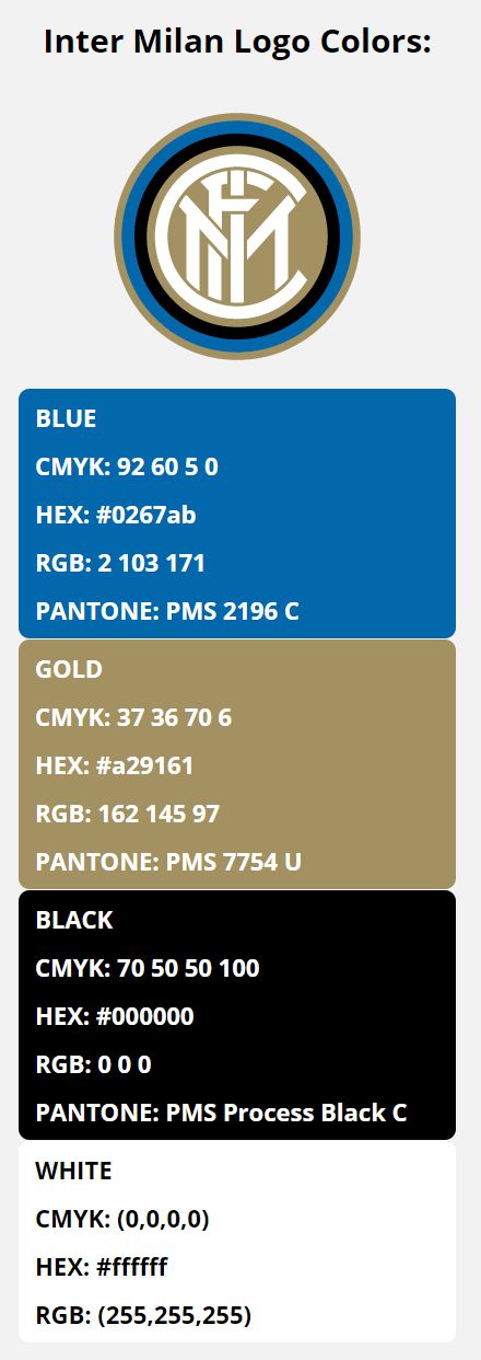 Inter Milan Team Colors | HEX, RGB, CMYK, PANTONE COLOR CODES OF SPORTS ...