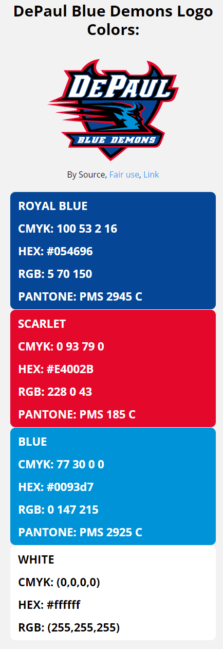 DePaul Blue Demons Team Colors | HEX, RGB, CMYK, PANTONE COLOR CODES OF ...