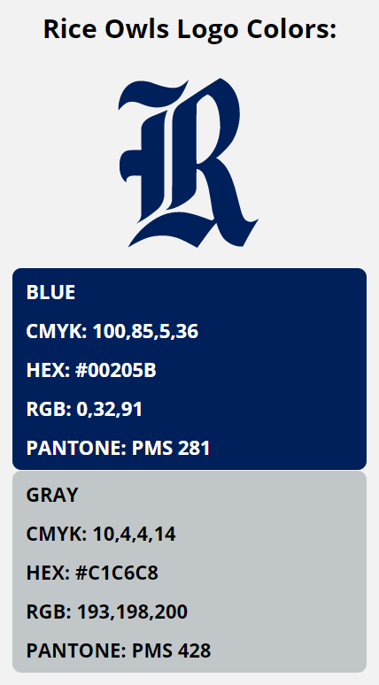 Rice Owls Team Colors | HEX, RGB, CMYK, PANTONE COLOR CODES OF SPORTS TEAMS