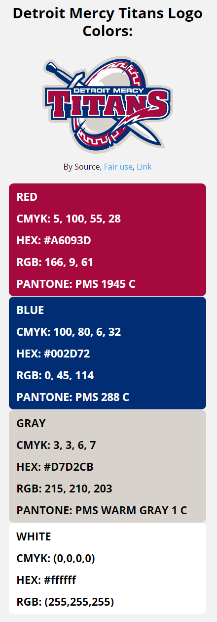 Detroit Mercy Titans Team Colors | HEX, RGB, CMYK, PANTONE COLOR CODES ...