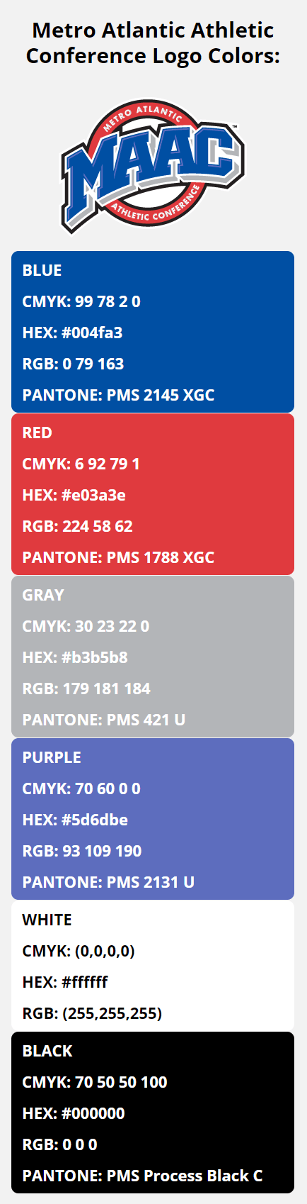 Metro Atlantic Athletic Conference Color Codes | HEX, RGB, CMYK ...