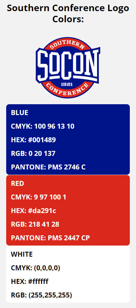 ncaa color codes southern conference color codes
