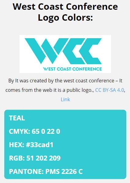 ncaa color codes west coast conference color codes