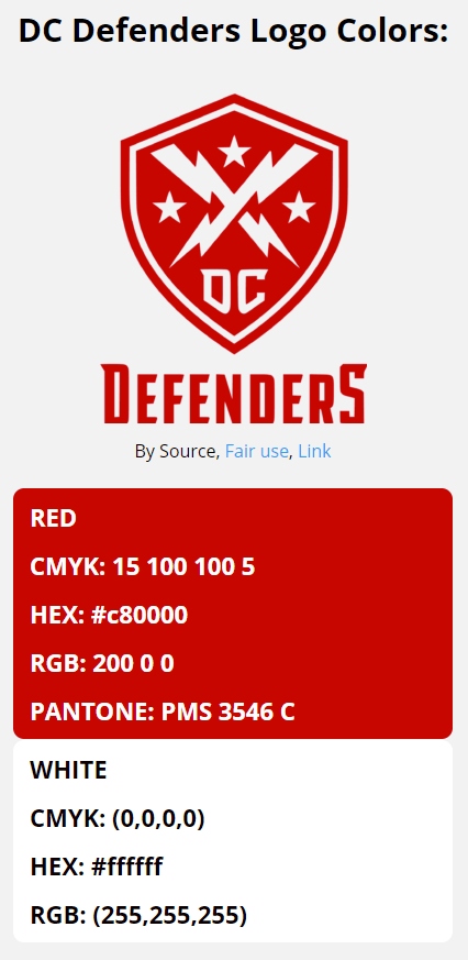 xfl color codes dc defenders team colors