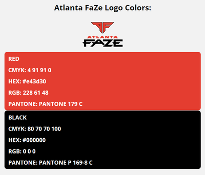 atlanta faze team colors codes in HEX, CMYK, RGB, and Pantone