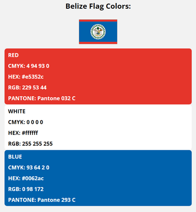 belize flag colors codes in HEX, CMYK, RGB, and Pantone