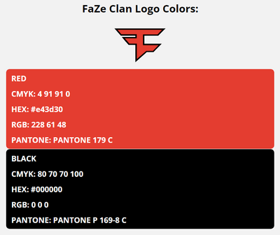 faze clan team colors codes in HEX, CMYK, RGB, and Pantone