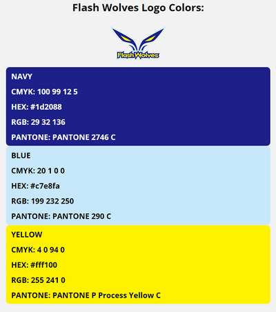 flash wolves team colors codes in HEX, CMYK, RGB, and Pantone