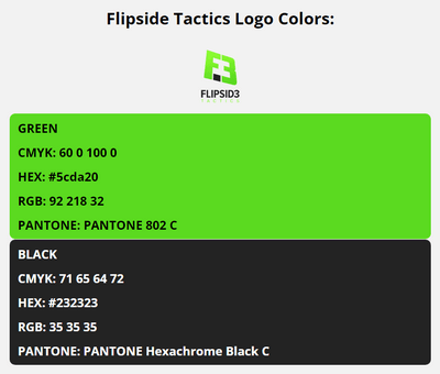 flipside tactics team colors codes in HEX, CMYK, RGB, and Pantone