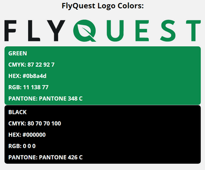flyquest team colors codes in HEX, CMYK, RGB, and Pantone