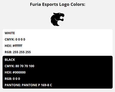 furia esports team colors codes in HEX, CMYK, RGB, and Pantone