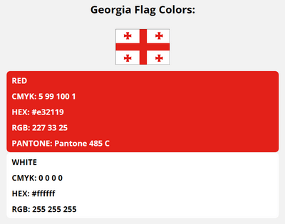 georgia flag colors codes in HEX, CMYK, RGB, and Pantone