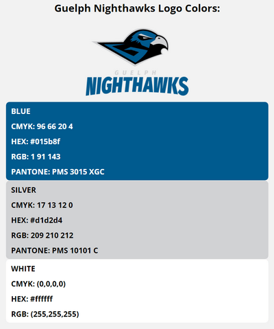 guelph nighthawks team color codes in HEX, RGB, CMYK, and Pantone