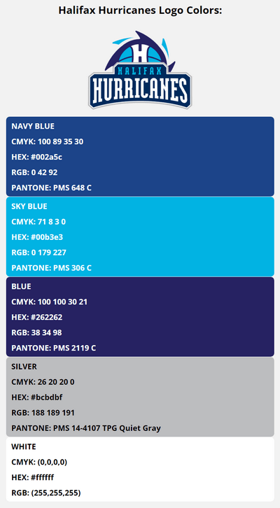 halifax hurricanes team color codes in HEX, RGB, CMYK, and Pantone