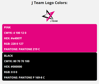 j team team colors codes in HEX, CMYK, RGB, and Pantone