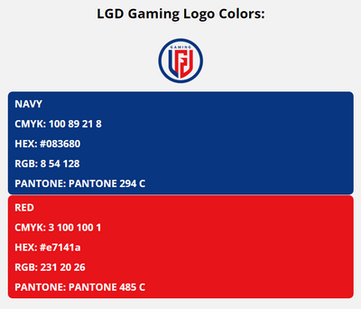 lgd gaming team colors codes in HEX, CMYK, RGB, and Pantone