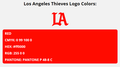 los angeles thieves team colors codes in HEX, CMYK, RGB, and Pantone