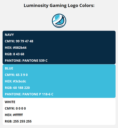luminosity gaming team colors codes in HEX, CMYK, RGB, and Pantone