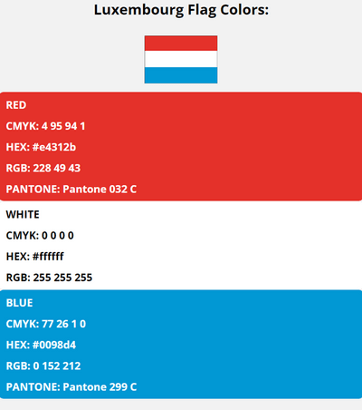 luxembourg flag colors codes in HEX, CMYK, RGB, and Pantone