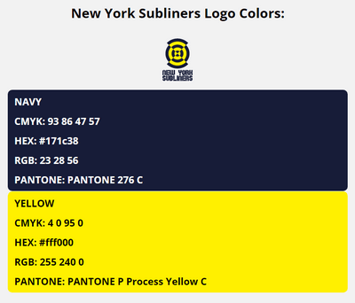 new york subliners team colors codes in HEX, CMYK, RGB, and Pantone