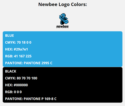 newbee team colors codes in HEX, CMYK, RGB, and Pantone
