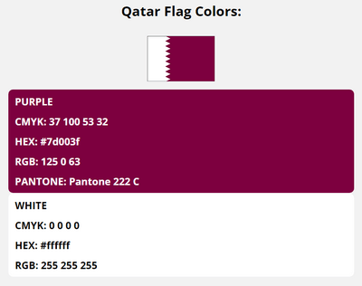 qatar flag colors codes in HEX, CMYK, RGB, and Pantone