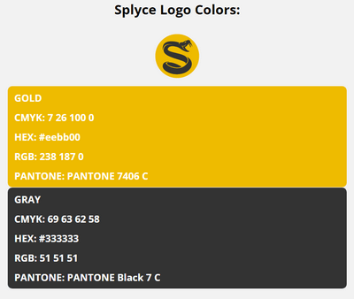 splyce team colors codes in HEX, CMYK, RGB, and Pantone
