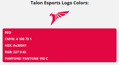 talon esports team colors codes in HEX, CMYK, RGB, and Pantone