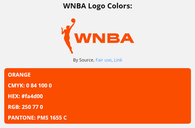 wnba color code codes in HEX, RGB, CMYK, and Pantone