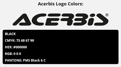 acerbis brand colors in HEX, RGB, CMYK, and Pantone