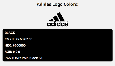 adidas brand colors in HEX, RGB, CMYK, and Pantone
