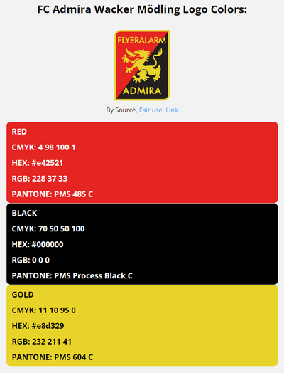 admira wacker modling team color codes in HEX, RGB, CMYK, and Pantone