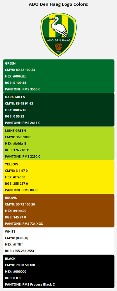ado den haag team color codes in HEX, RGB, CMYK, and Pantone