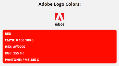 adobe brand colors in HEX, RGB, CMYK, and Pantone