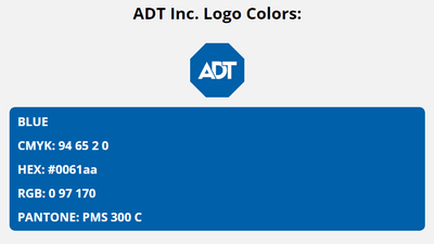 adt brand colors in HEX, RGB, CMYK, and Pantone