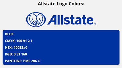 allstate brand colors in HEX, RGB, CMYK, and Pantone