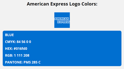 american express brand colors in HEX, RGB, CMYK, and Pantone