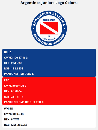 argentinos juniors team color codes in HEX, RGB, CMYK, and Pantone