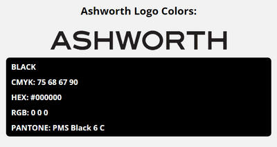 ashworth brand colors in HEX, RGB, CMYK, and Pantone