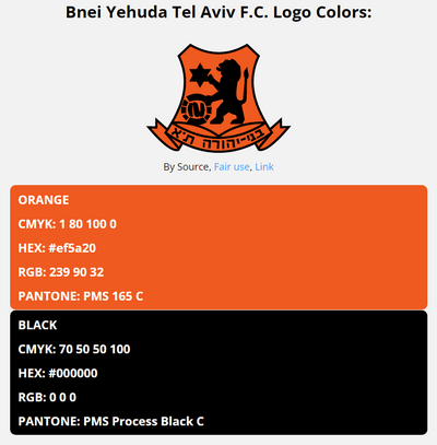bnei yehuda team color codes in HEX, RGB, CMYK, and Pantone
