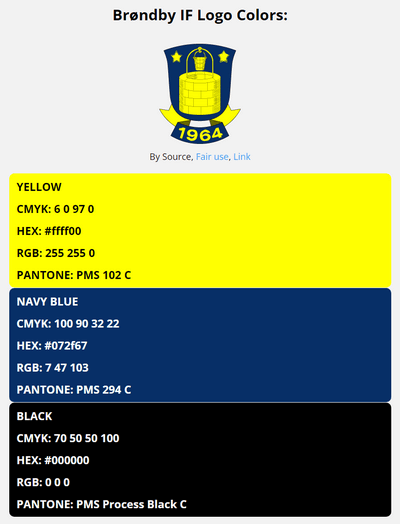 brondby if team color codes in HEX, RGB, CMYK, and Pantone