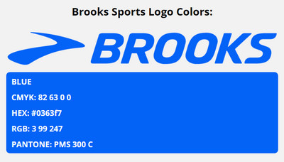 brooks brand colors in HEX, RGB, CMYK, and Pantone