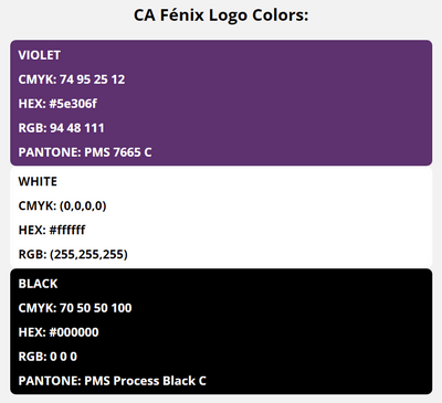 ca fenix team color codes in HEX, RGB, CMYK, and Pantone