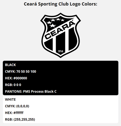 ceara sporting club team colors codes in HEX, RGB, CMYK, and Pantone