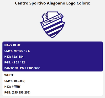 centro sportivo alagoano team colors codes in HEX, RGB, CMYK, and Pantone