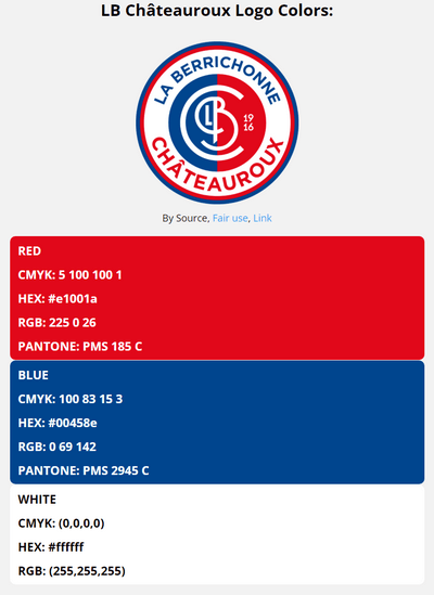 chateauroux team color codes in HEX, RGB, CMYK, and Pantone