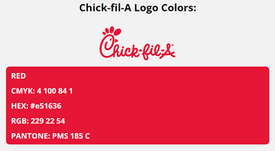 chick fil a brand colors in HEX, RGB, CMYK, and Pantone